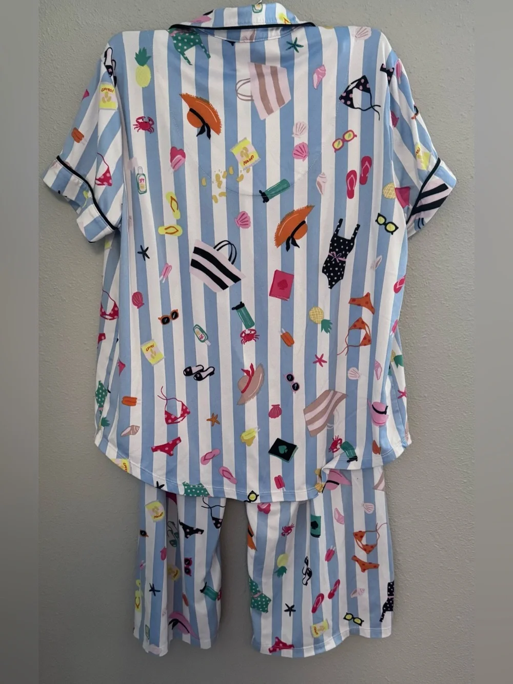 kate spade Blue & White Striped Pajama Set with Summer Icons - Picture 2 of 4